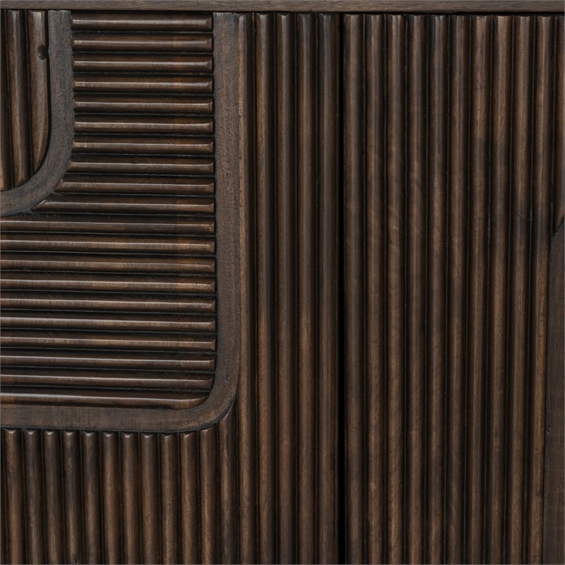 Pemberly Row 4-Door Solid Mango Wood Sideboard in Walnut Brown