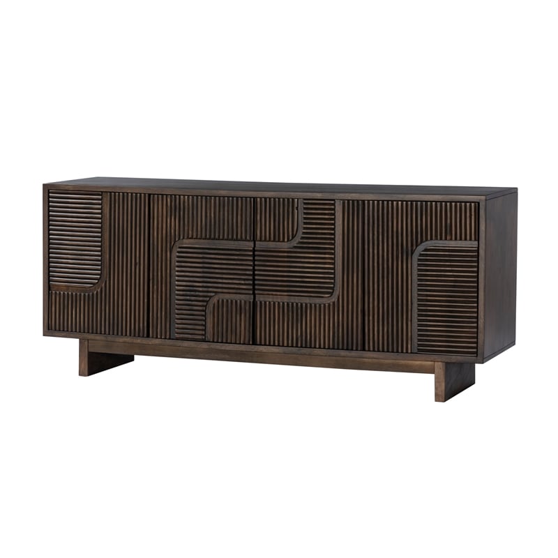 Pemberly Row 4-Door Solid Mango Wood Sideboard in Walnut Brown