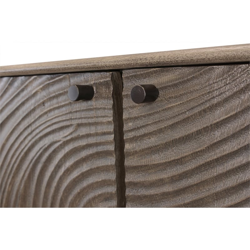 Pemberly Row 3-Door Solid Mango Wood Sideboard in Smoked Ash