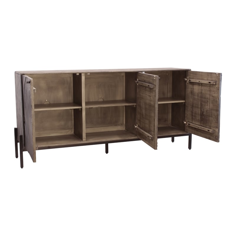 Pemberly Row 3-Door Solid Mango Wood Sideboard in Smoked Ash