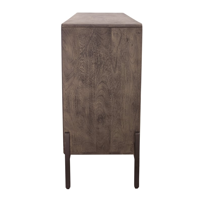 Pemberly Row 3-Door Solid Mango Wood Sideboard in Smoked Ash