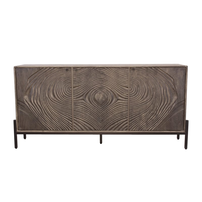 Pemberly Row 3-Door Solid Mango Wood Sideboard in Smoked Ash