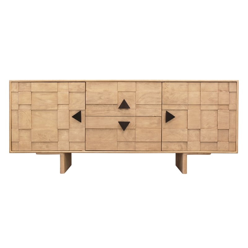 Pemberly Row Contemporary Solid Mango Wood Credenza in Neutral Beige
