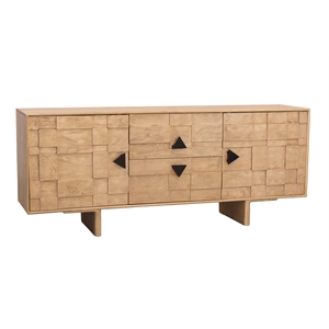 Pemberly Row Contemporary Solid Mango Wood Credenza in Neutral Beige