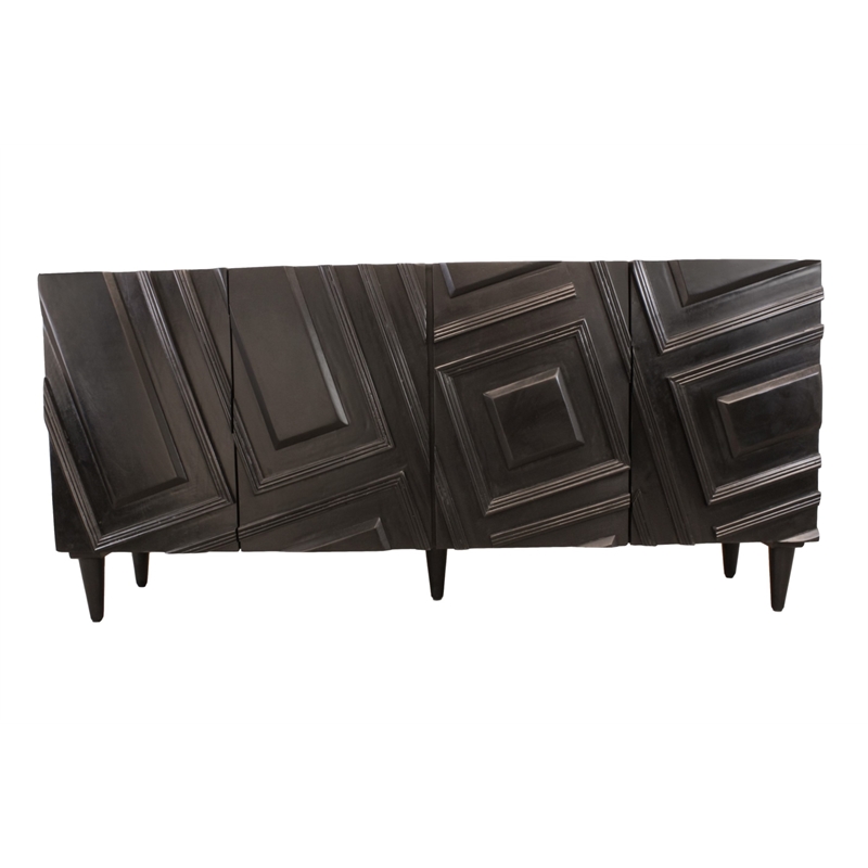 Pemberly Row Contemporary 4-Door Solid Mango Wood Sideboard in Black