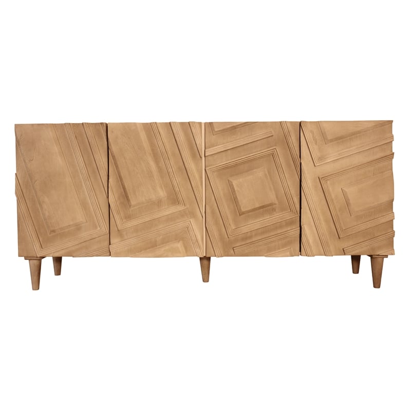 Pemberly Row Contemporary 4-Door Solid Mango Wood Sideboard in Sand Oak