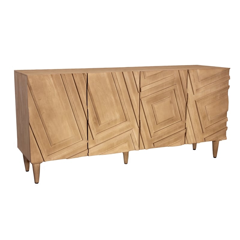 Pemberly Row Contemporary 4-Door Solid Mango Wood Sideboard in Sand Oak