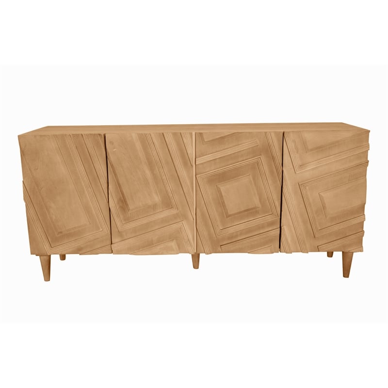 Pemberly Row Contemporary 4-Door Solid Mango Wood Sideboard in Sand Oak