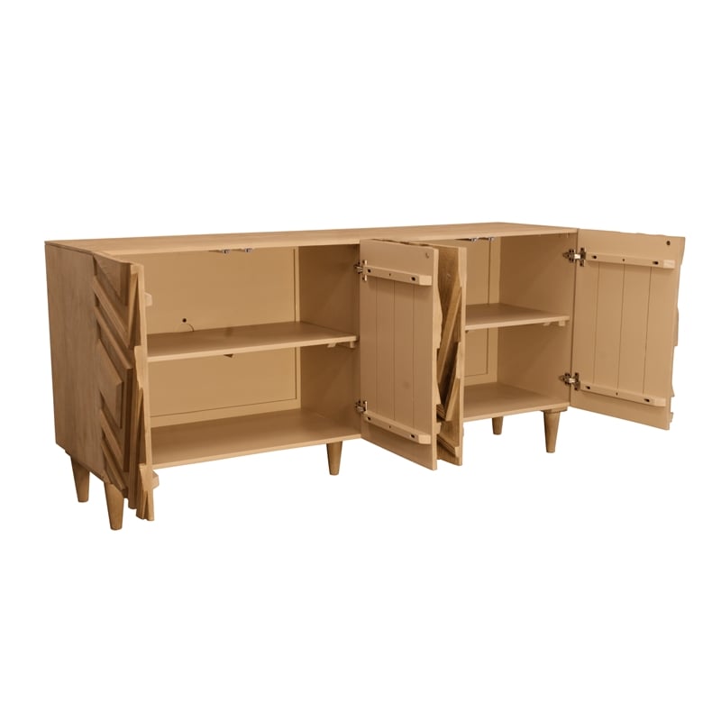 Pemberly Row Contemporary 4-Door Solid Mango Wood Sideboard in Sand Oak