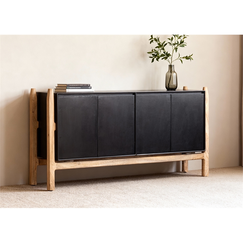 Pemberly Row 4-Door Solid Mango Wood Sideboard in Matte Black