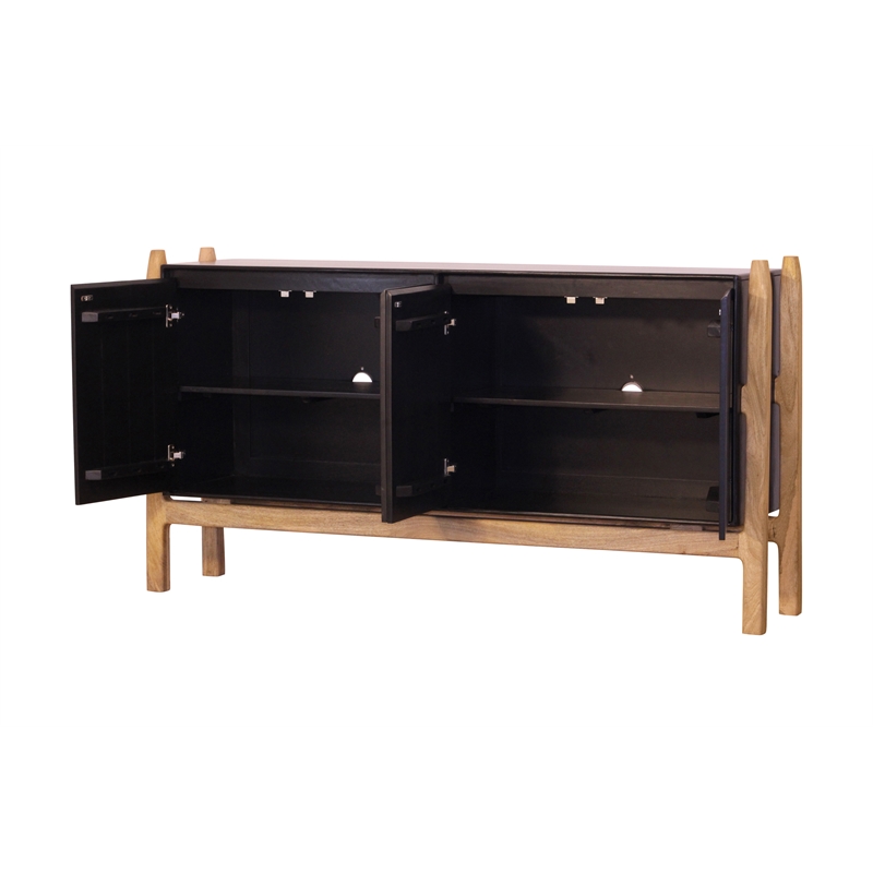 Pemberly Row 4-Door Solid Mango Wood Sideboard in Matte Black