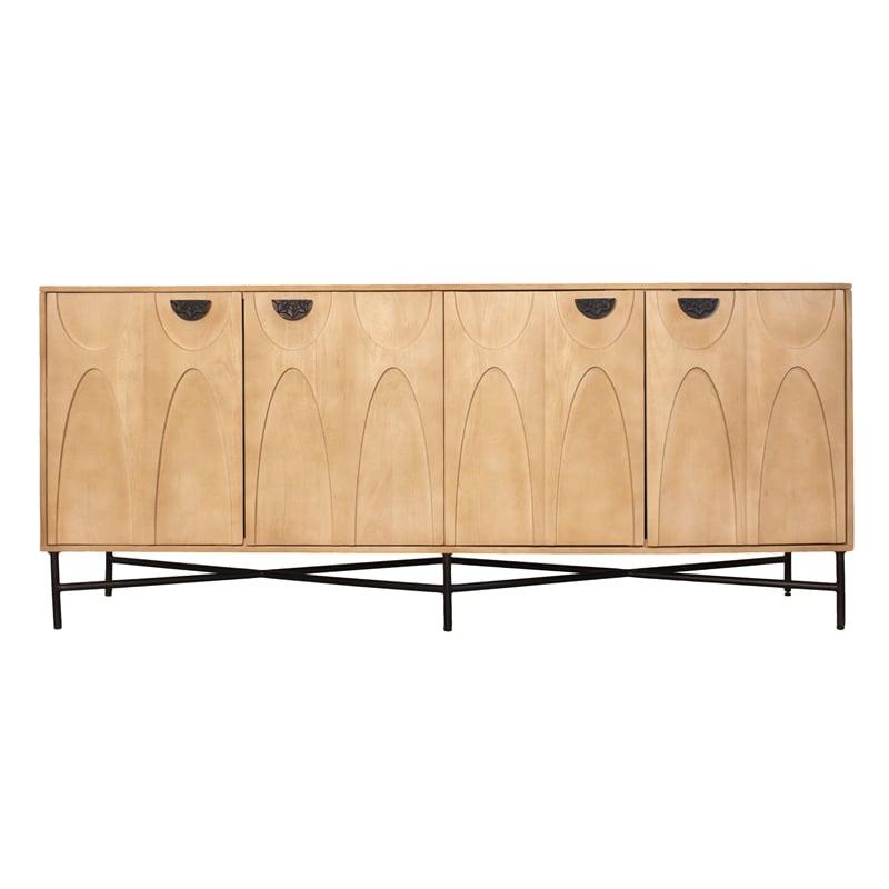 Pemberly Row 4-Door Solid Mango Wood Sideboard in Natural Finish