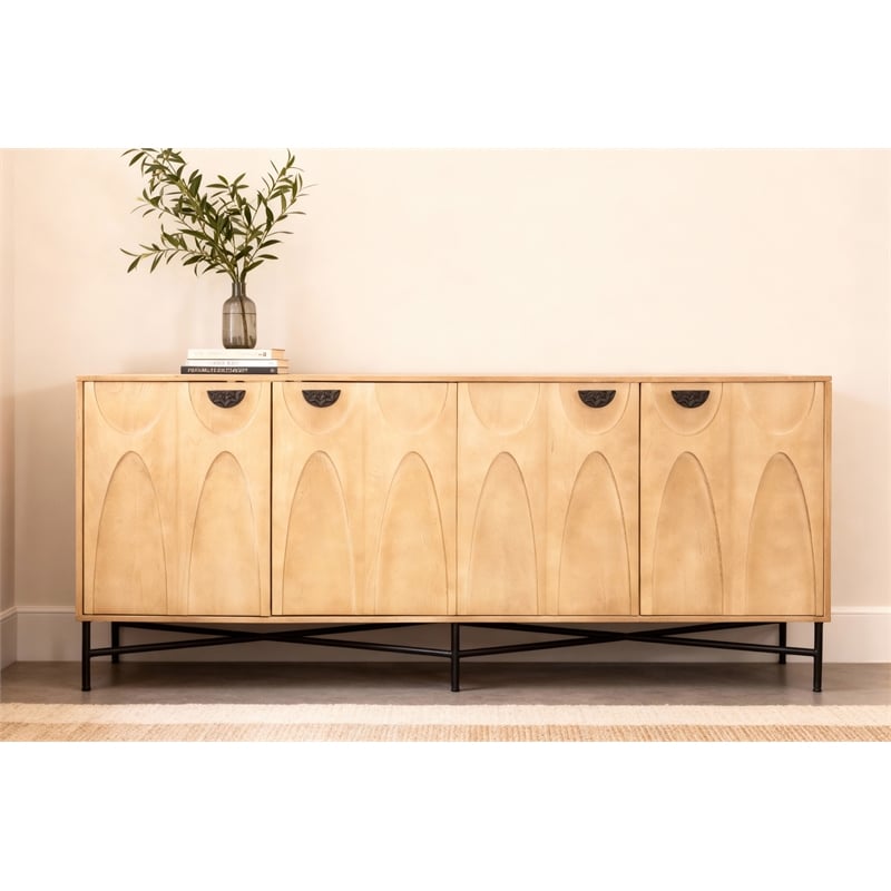 Pemberly Row 4-Door Solid Mango Wood Sideboard in Natural Finish