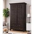 Pemberly Row Hand-Carved Solid Mango Wood Tall Cabinet in Antique Brown