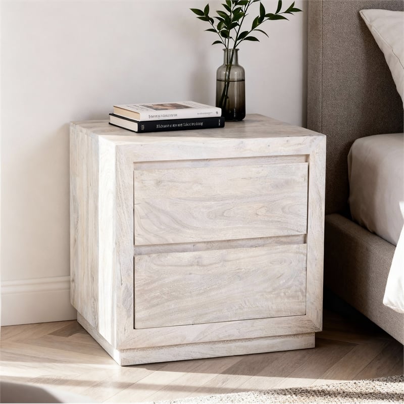 Pemberly Row 2-Drawer Solid Mango Wood Nightstand in Brushed Ivory