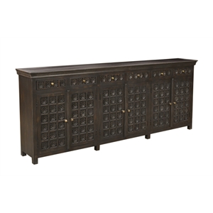 Pemberly Row Hand-Carved 105&quot Solid Mango Wood Sideboard in Antique Brown