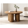 Pemberly Row Solid Mango Wood Round Coffee Table in Spice Tan