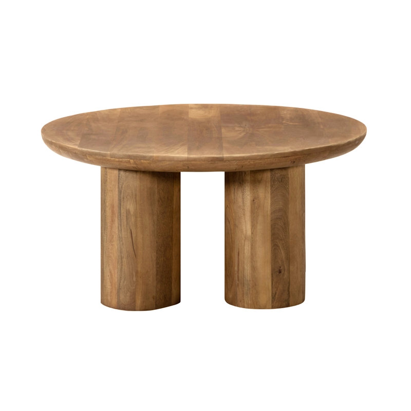 Pemberly Row Solid Mango Wood Round Coffee Table in Spice Tan