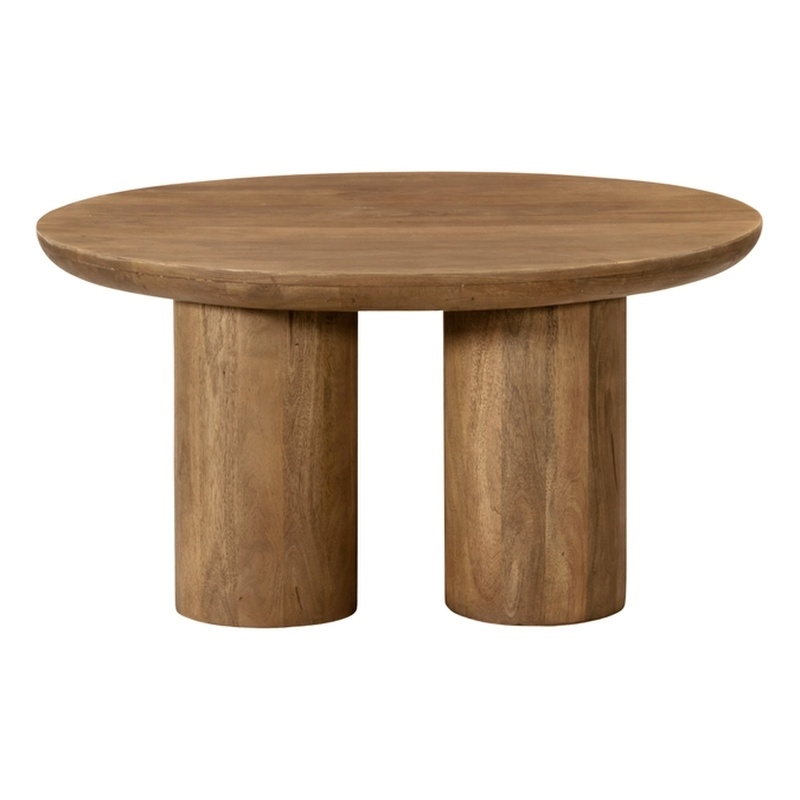 Pemberly Row Solid Mango Wood Round Coffee Table in Spice Tan