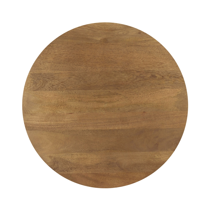 Pemberly Row Solid Mango Wood Round Coffee Table in Spice Tan