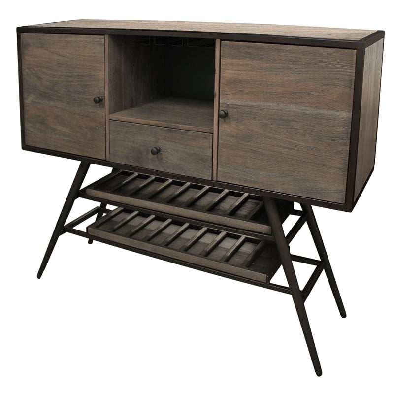 Pemberly Row Contemporary Solid Mango Wood Wine Buffet in Weathered Gray