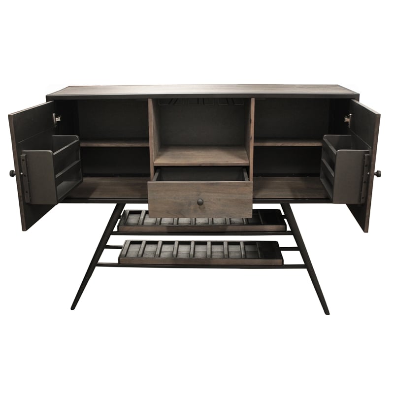 Pemberly Row Contemporary Solid Mango Wood Wine Buffet in Weathered Gray