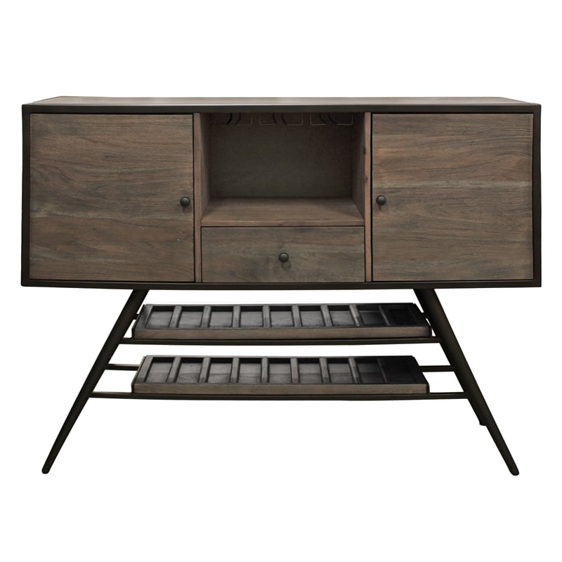 Pemberly Row Contemporary Solid Mango Wood Wine Buffet in Weathered Gray
