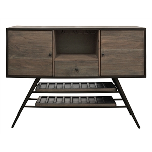 Pemberly Row Contemporary Solid Mango Wood Wine Buffet in Weathered Gray
