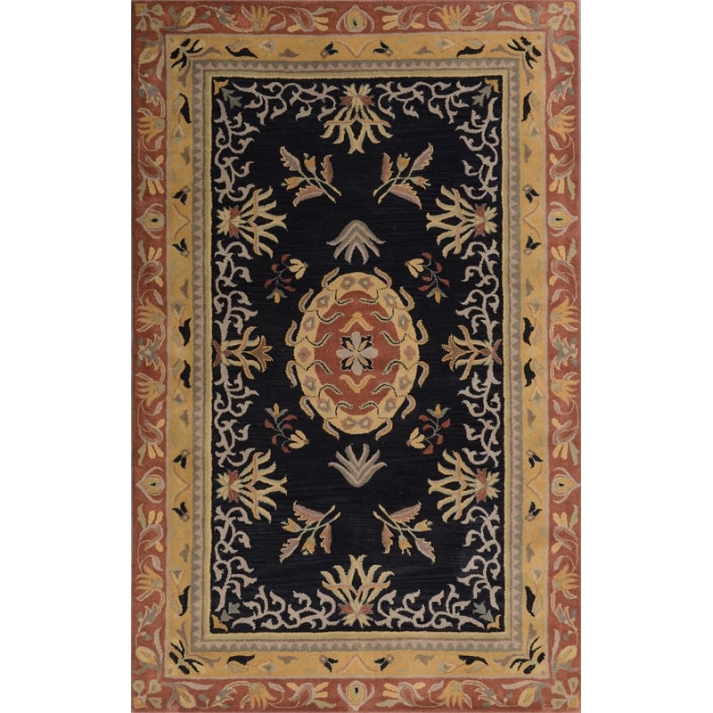 Pemberly Row 5x8 Hand-Tufted Wool Traditional Area Rug in Black