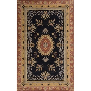 Pemberly Row 5x8 Hand-Tufted Wool Traditional Area Rug in Black