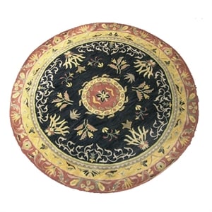 Pemberly Row 8x8 Round Hand-Tufted Wool Traditional Area Rug in Black