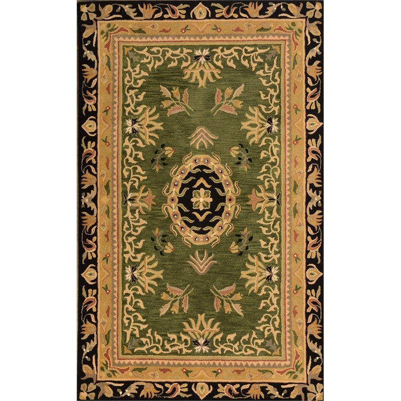 Pemberly Row 2x3 Hand-Tufted Wool Rug with Floral Accents in Green