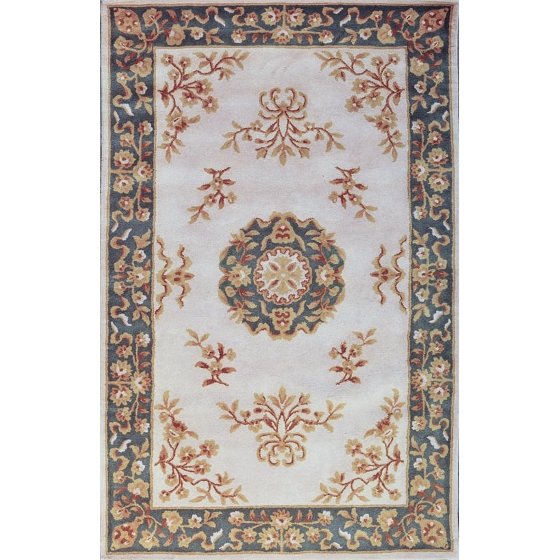 Pemberly Row 5x8 Hand-Tufted Wool Traditional Area Rug in Ivory