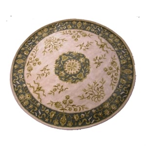 Pemberly Row 8x8 Round Hand-Tufted Wool Traditional Area Rug in Ivory