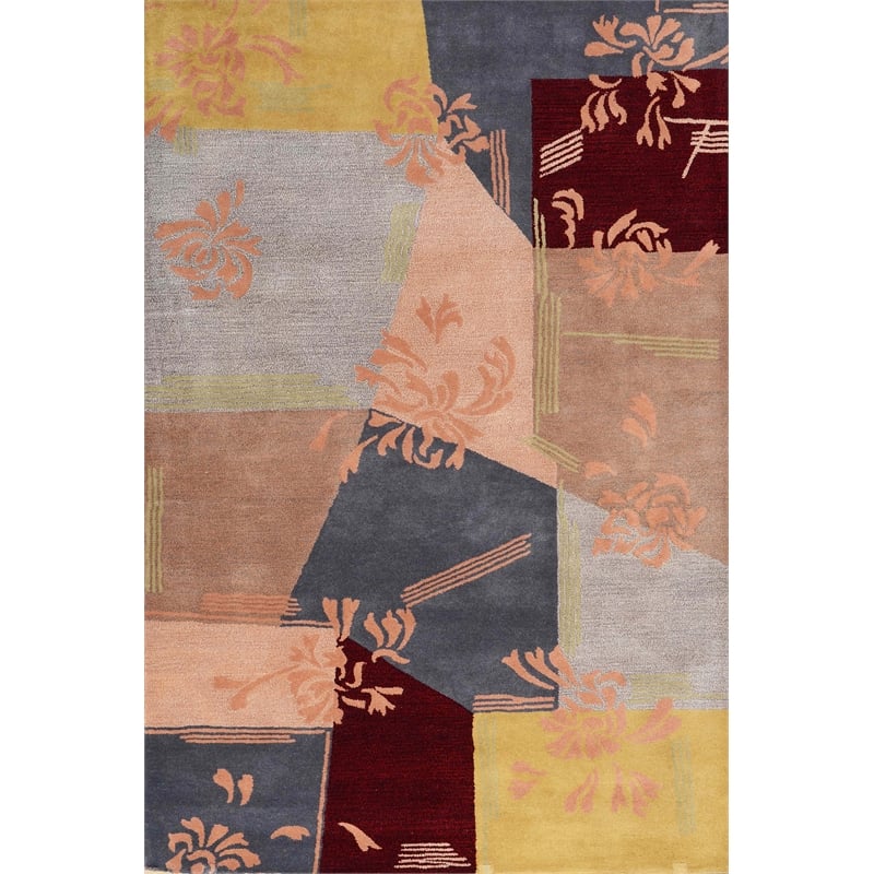 Pemberly Row 8x11 Hand-Tufted Wool Multi-Color Floral Area Rug in Blue