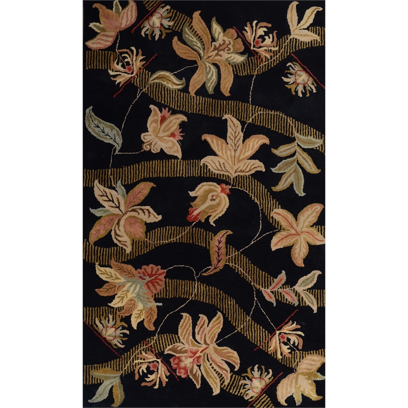 Pemberly Row 2x3 Hand-Tufted Wool Rug with Hand-Tufted Florals in Black