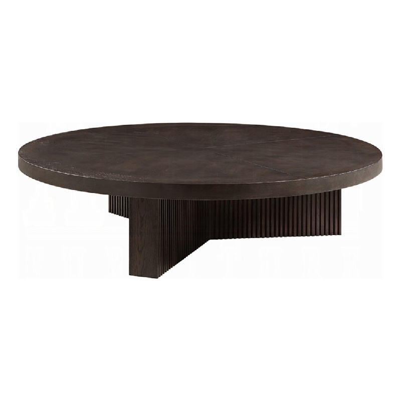 Pemberly Row 60 Inch Round Coffee Table in Espresso Brown with Fluted Legs
