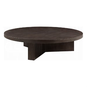 Pemberly Row 60 Inch Round Coffee Table in Espresso Brown with Fluted Legs