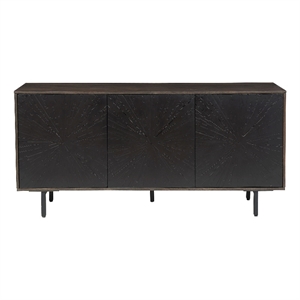 Pemberly Row 64 Inch TV Stand Console with 3-Door Cabinet in Brown and Black