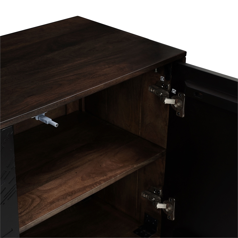 Pemberly Row 64 Inch TV Stand Console with 3-Door Cabinet in Brown and Black