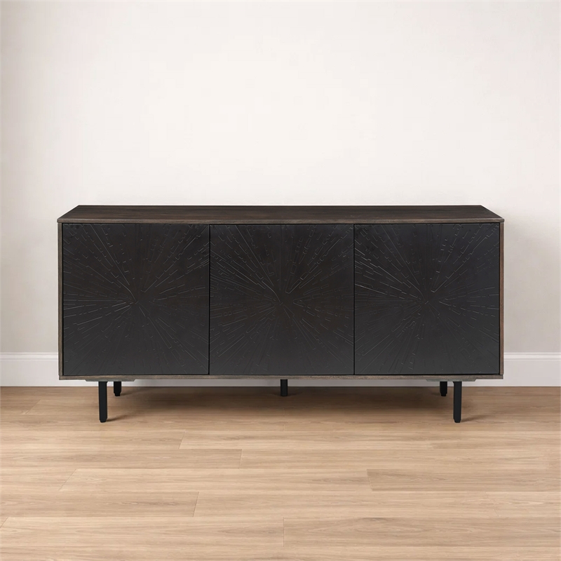 Pemberly Row 64 Inch TV Stand Console with 3-Door Cabinet in Brown and Black