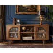 Pemberly Row 64 Inch TV Stand Console with 2 Glass Door Cabinets in Brown