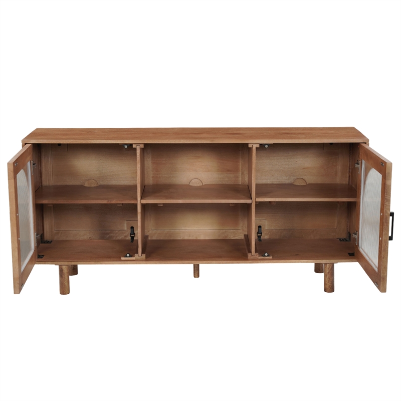 Pemberly Row 64 Inch TV Stand Console with 2 Glass Door Cabinets in Brown