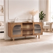 Pemberly Row 64 Inch TV Stand Console with 2 Glass Door Cabinets in Brown