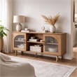 Pemberly Row 64 Inch TV Stand Console with 2 Glass Door Cabinets in Brown