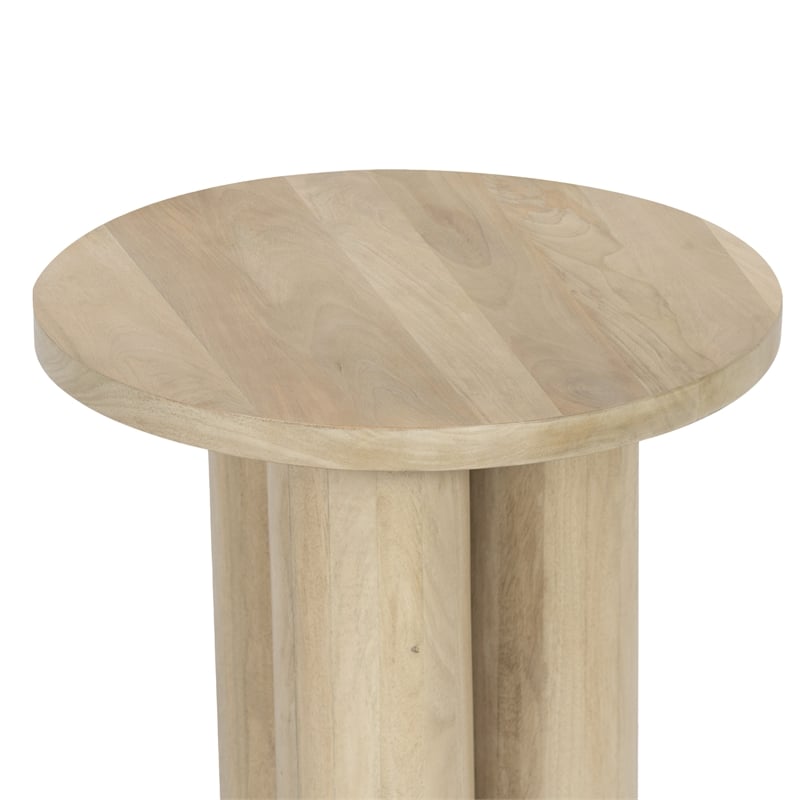 Pemberly Row 17.7 Inch Round Side Table with 3 Pillar Legs in Brown Mango Wood