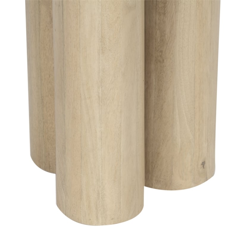 Pemberly Row 17.7 Inch Round Side Table with 3 Pillar Legs in Brown Mango Wood