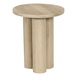 Pemberly Row 17.7 Inch Round Side Table with 3 Pillar Legs in Brown Mango Wood