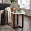 Pemberly Row 20 Inch Round Side End Table with White Marble Top in Brown