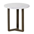 Pemberly Row 20 Inch Round Side End Table with White Marble Top in Brown